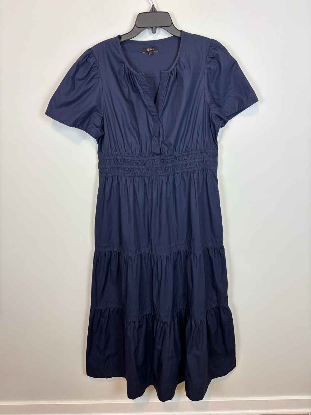 Quince 100% Organic Cotton Poplin Tiered Maxi Dress in Navy Size L - Picture 3 of 14